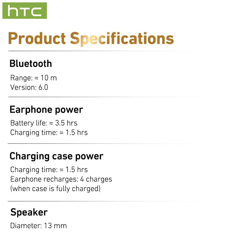 HTC NE72 Bluetooth 6.0 Wireless Earbuds with LED Display