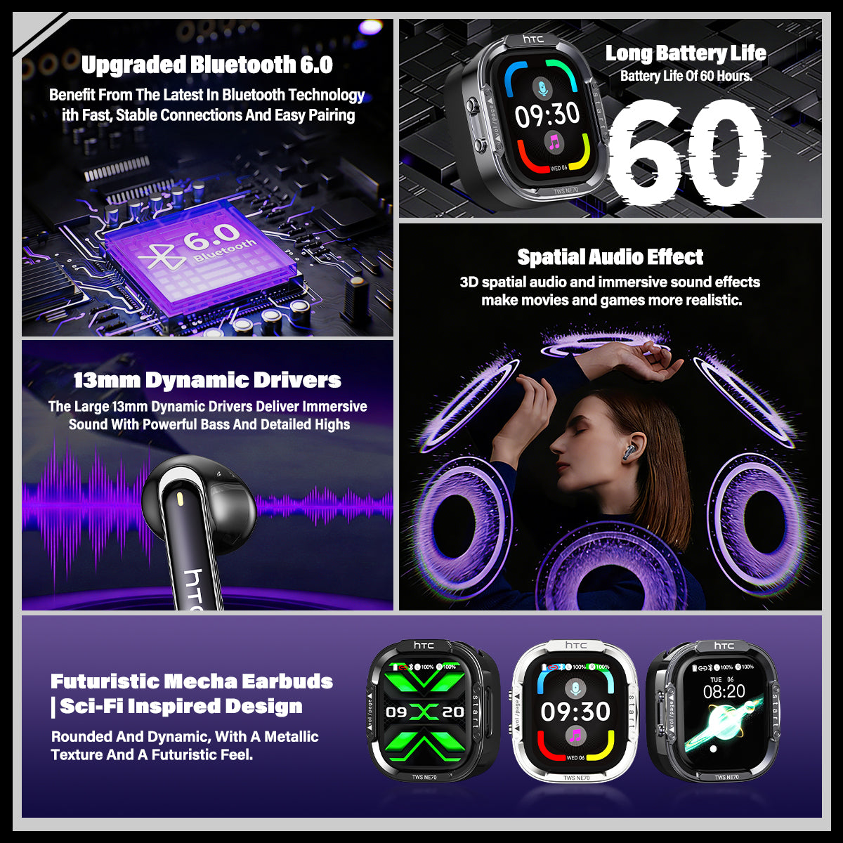 Futuristic Mecha Sci-Fi Inspired Design HTC NE70 Wireless Earphones