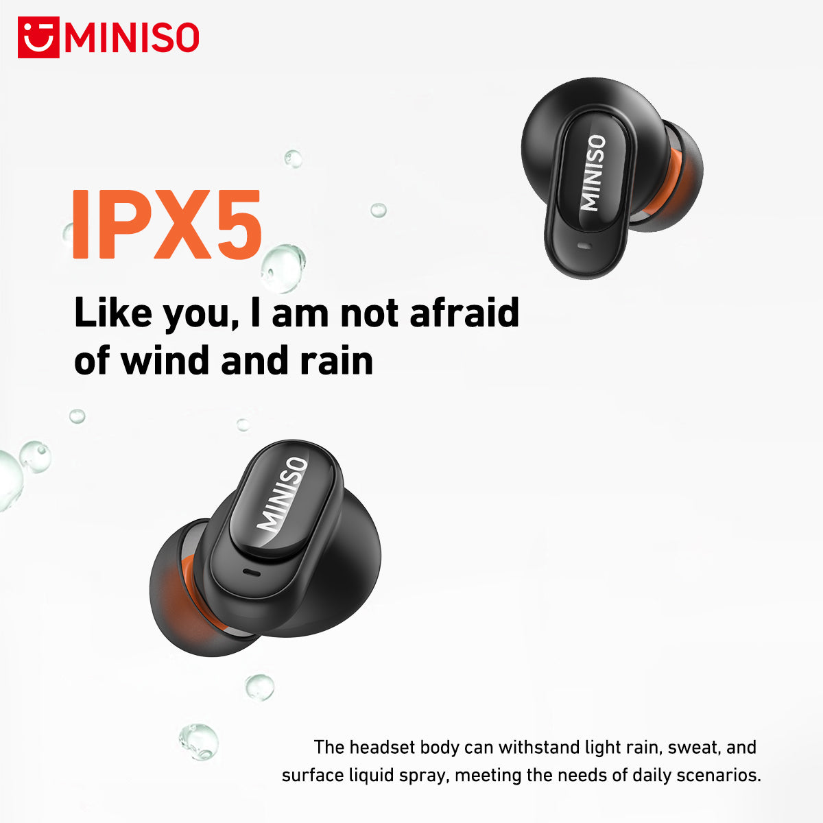 MINISO MS105 AI Translation Earbuds with IPX5 Waterproof Protection for Rain and Sweat Resistance