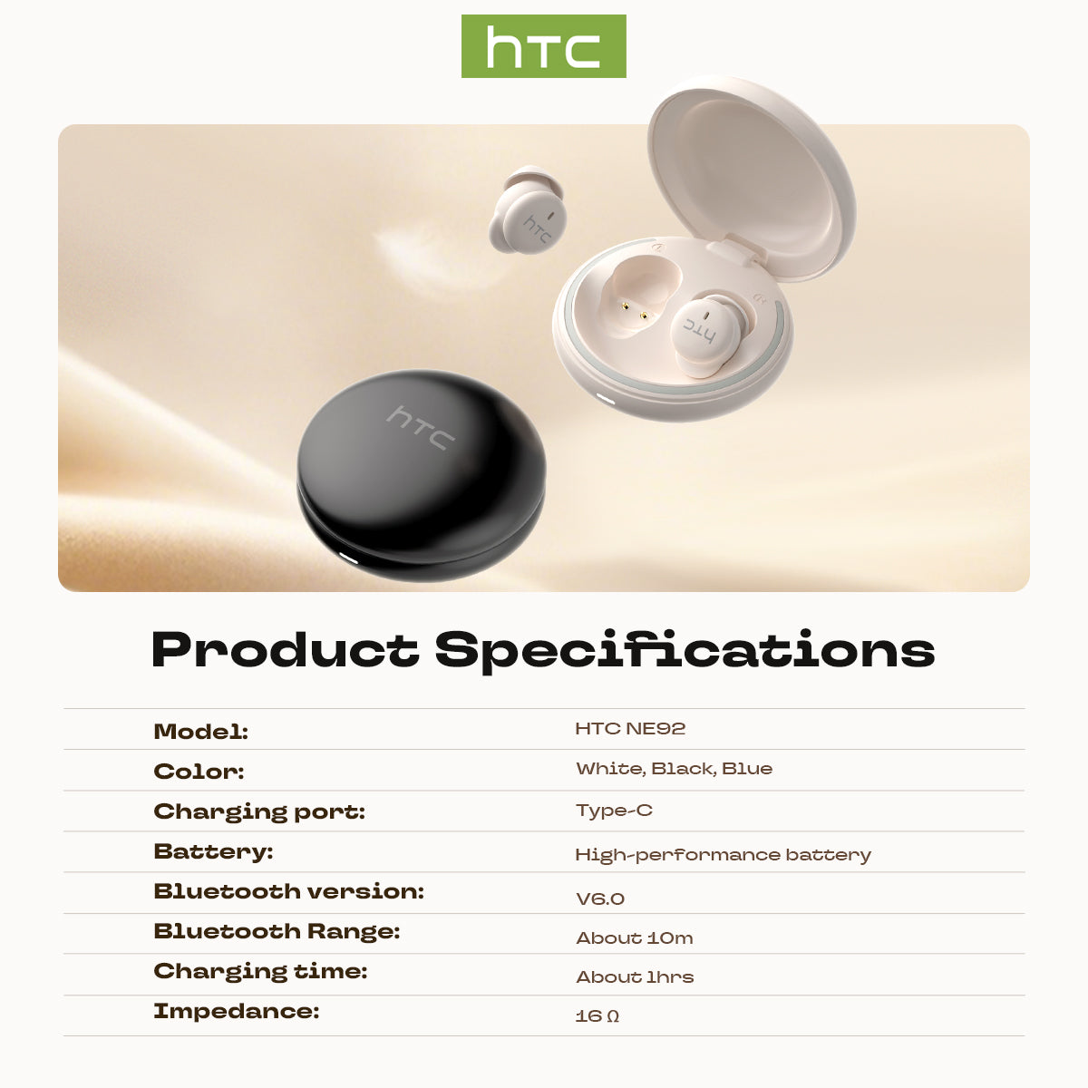 HTC NE92 Ultra-Light Bluetooth 6.0 Sleep Earbuds