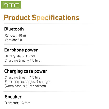 HTC NE72 Bluetooth 6.0 Wireless Earbuds with LED Display