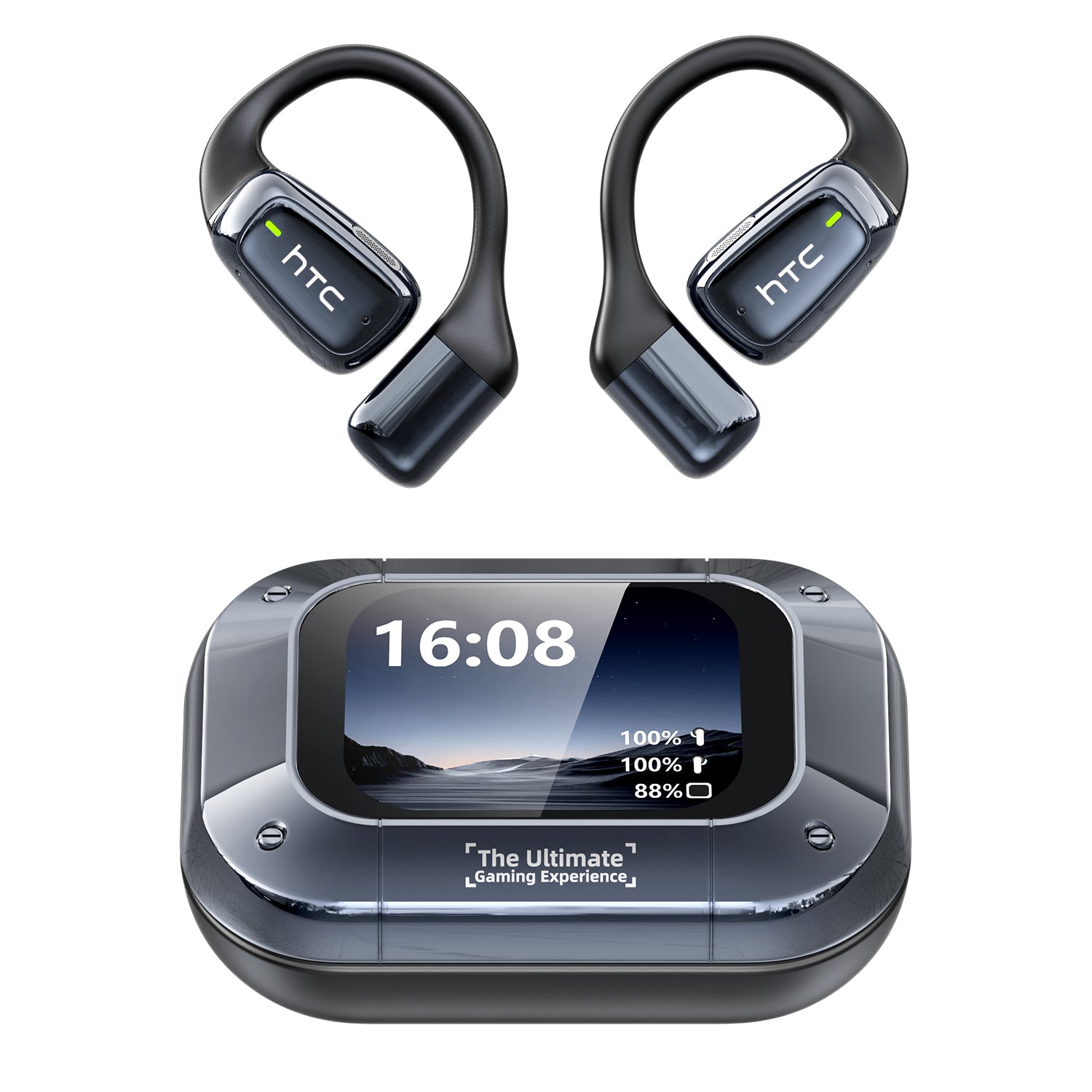 HTC NE25 Wireless Translation Earbuds, 135 Languages Real Time Open Ear Sports Translation Earbuds with Touchscreen Charging Case
