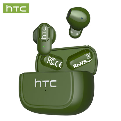 HTC NE51 wireless Bluetooth earbuds in green with AI smart assistant and immersive Hi-Fi audio