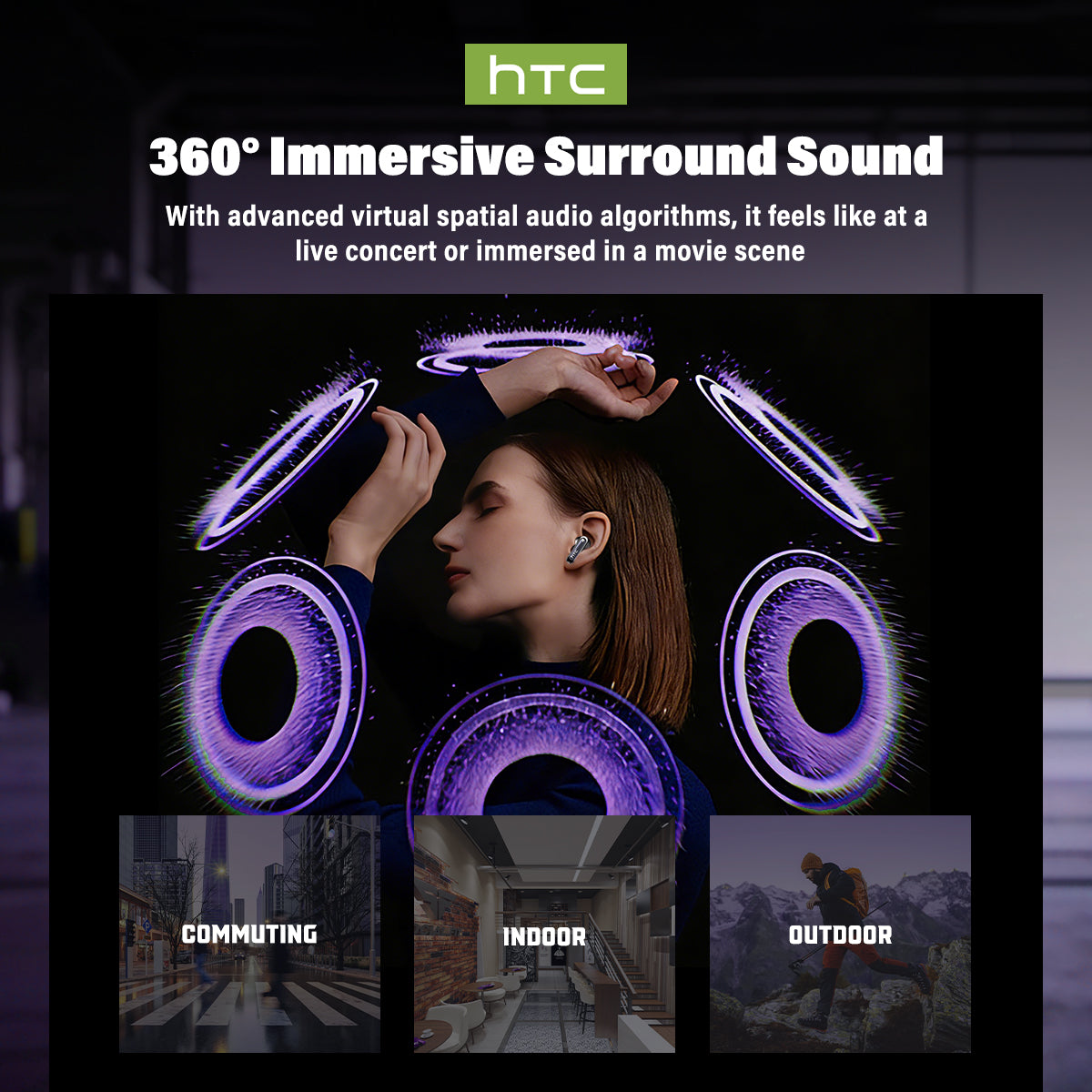 HTC NE70 Wireless Earphones 360° Immersive Surround Sound Performance