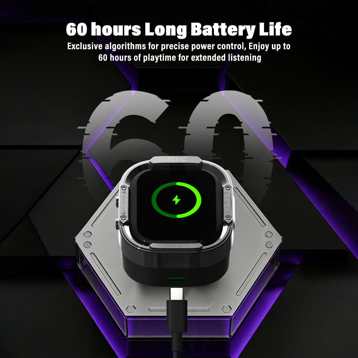 HTC NE70 Wireless Earphones with 60 Hours Long Battery Life, exclusive power control for long extended playtime
