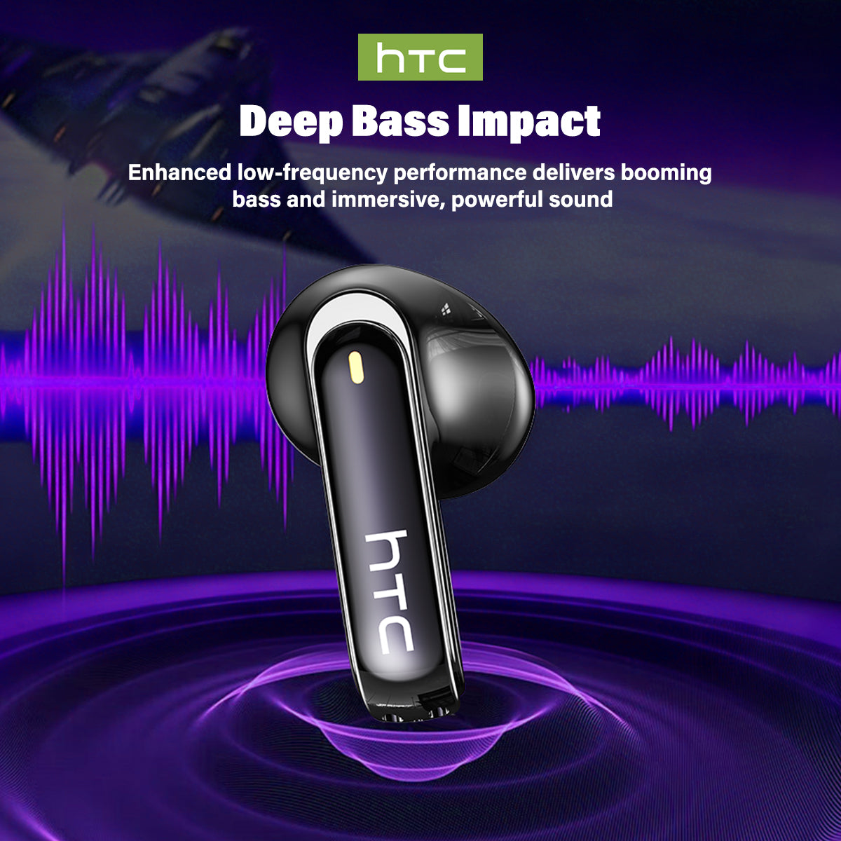 HTC NE70 Wireless Earphones with Deep Bass Impact, enhanced low-frequency for booming powerful immersive bass sound