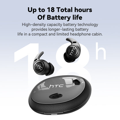 HTC NE76 sleep earbuds featuring up to 18 hours of battery life and fast charging for uninterrupted wireless audio